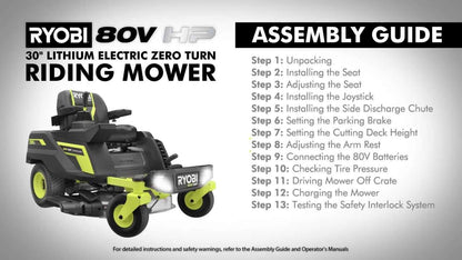 RYOBI 80V HP Brushless 30 in. Battery Electric Cordless Zero Turn Riding Mower with 80V 10 Ah Batteries and Charger